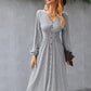 Waist slimming A-line skirt V-neck elastic sexy dress