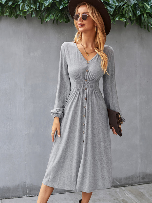 Waist slimming A-line skirt V-neck elastic sexy dress