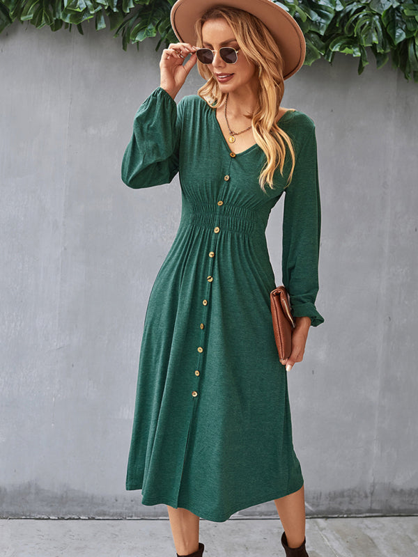 Waist slimming A-line skirt V-neck elastic sexy dress