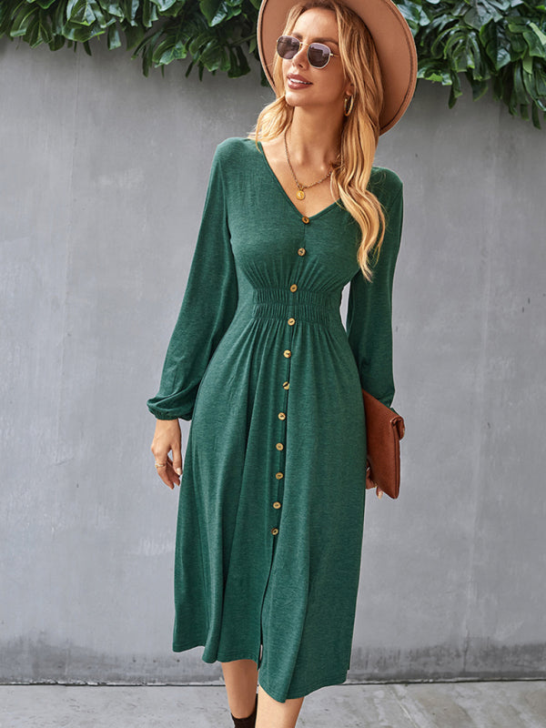 Waist slimming A-line skirt V-neck elastic sexy dress