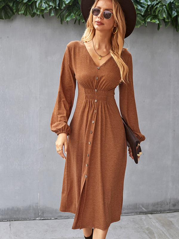 Waist slimming A-line skirt V-neck elastic sexy dress