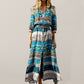 Women's Bohemian Print V-neck Long Sleeve Mixed-print Button-front Dress